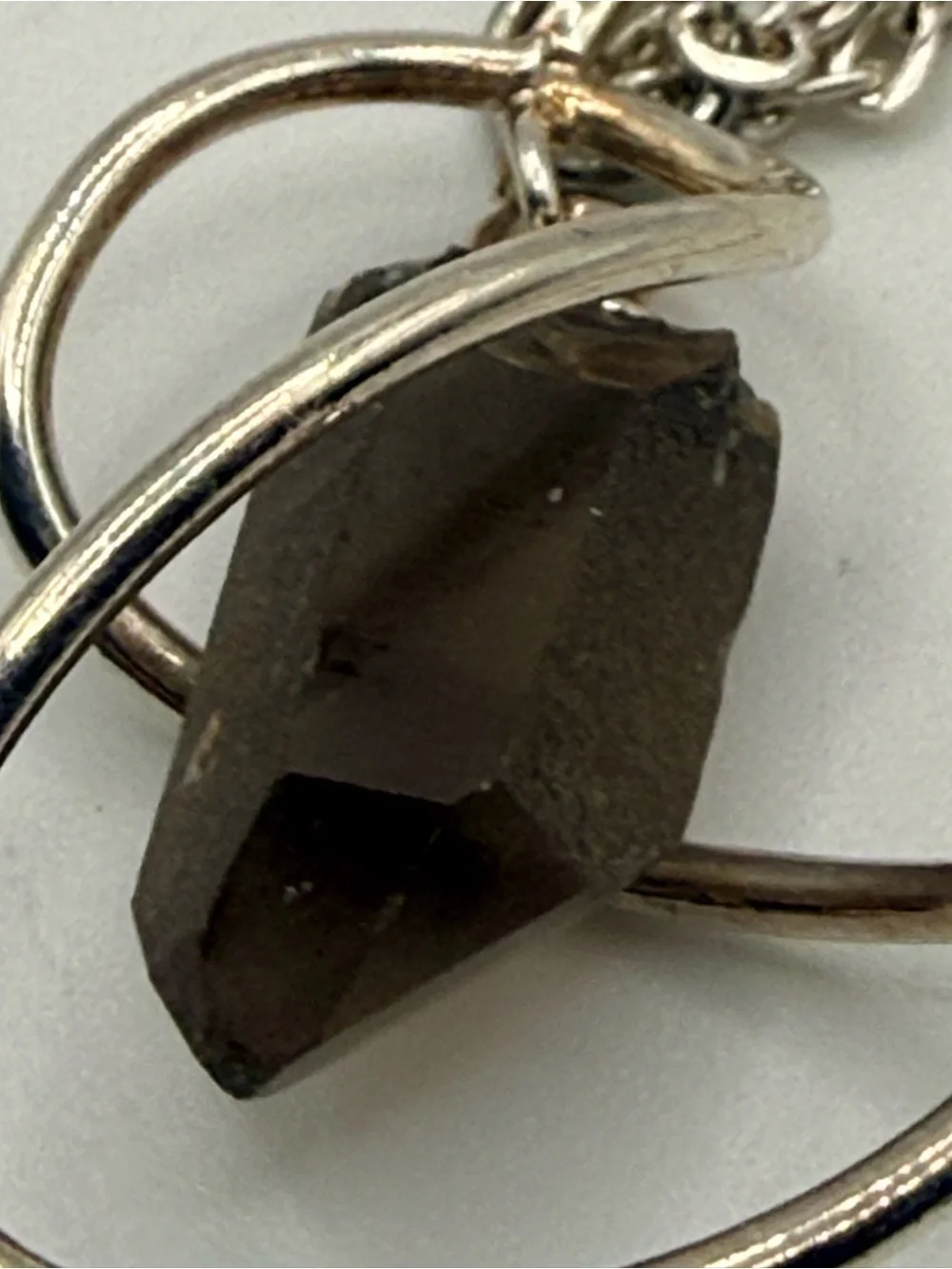 Vintage Smoky Quartz Pendant Necklace Silver‎ Tone 18”